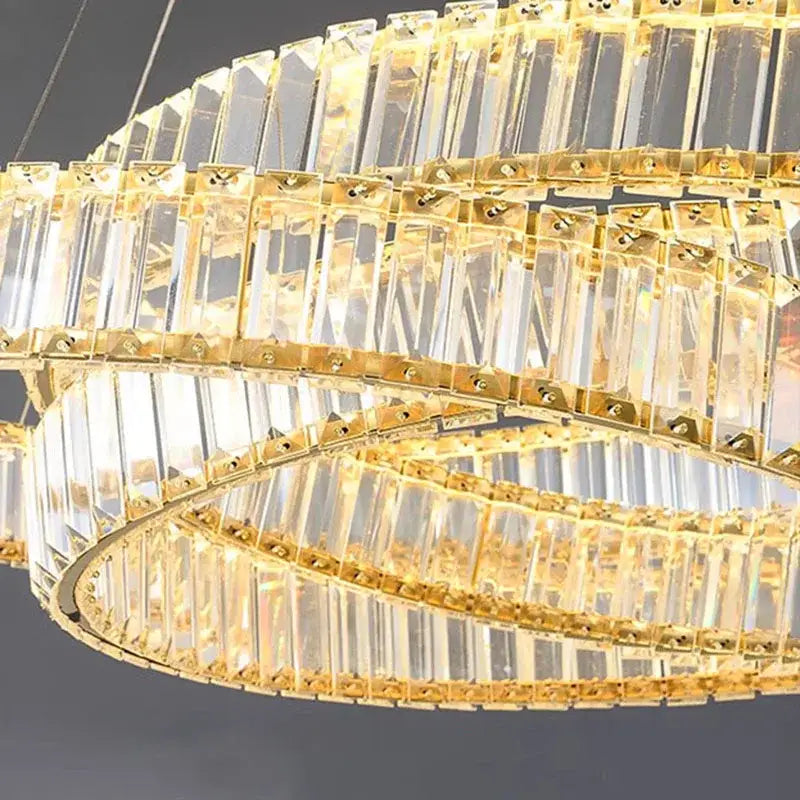 Modern gold double ring crystal chandelier dining room