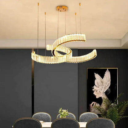 Modern golden spiral crystal chandelier dining room pendant light