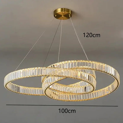 Modern gold double ring crystal chandelier dining room