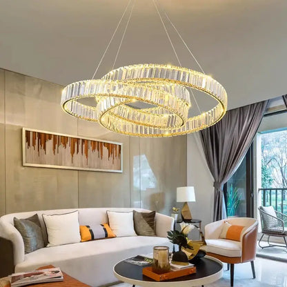 Modern gold double ring crystal chandelier dining room