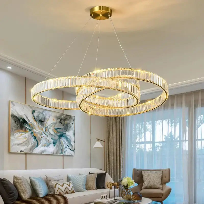 Modern gold double ring crystal chandelier dining room