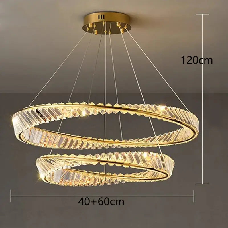 Modern gold double ring crystal chandelier dining room light