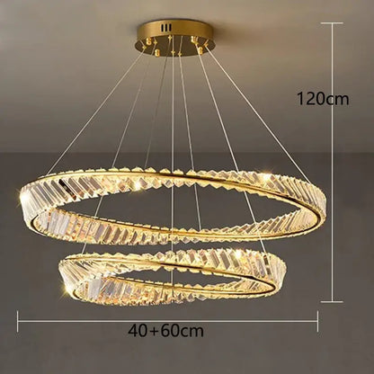Modern gold double ring crystal chandelier dining room light