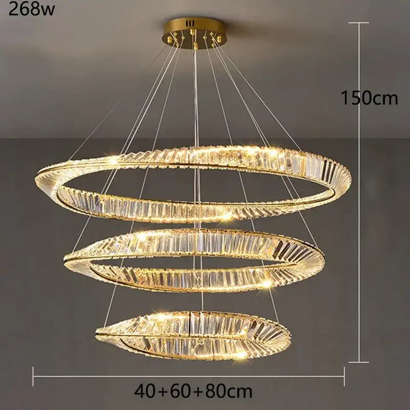 Modern gold double ring crystal chandelier dining room light