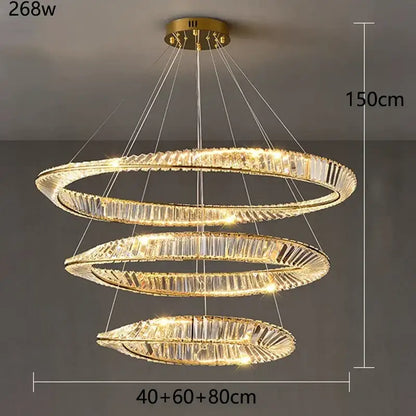 Modern gold double ring crystal chandelier dining room light