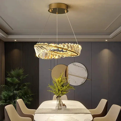 Modern gold double ring crystal chandelier dining room light