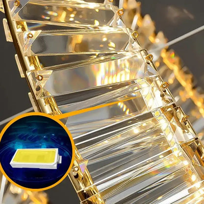 Modern gold double ring crystal chandelier dining room light