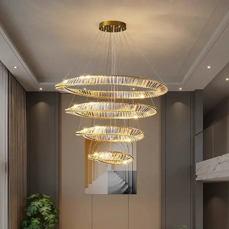 Modern gold double ring crystal chandelier dining room light