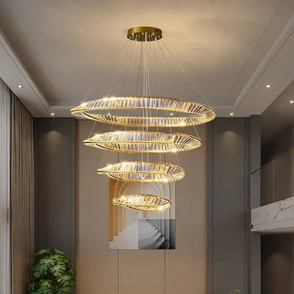 Modern gold double ring crystal chandelier dining room light