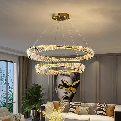 Modern gold double ring crystal chandelier dining room light
