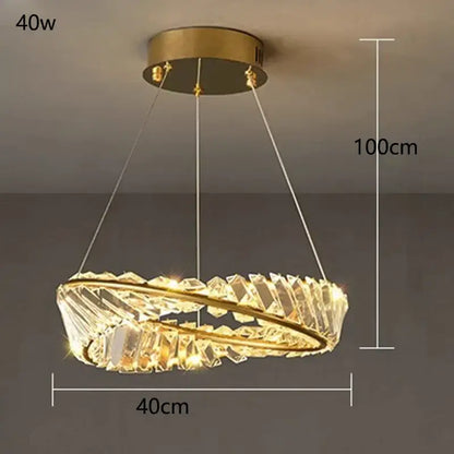 Modern gold double ring crystal chandelier dining room light
