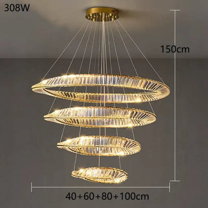 Modern gold double ring crystal chandelier dining room light