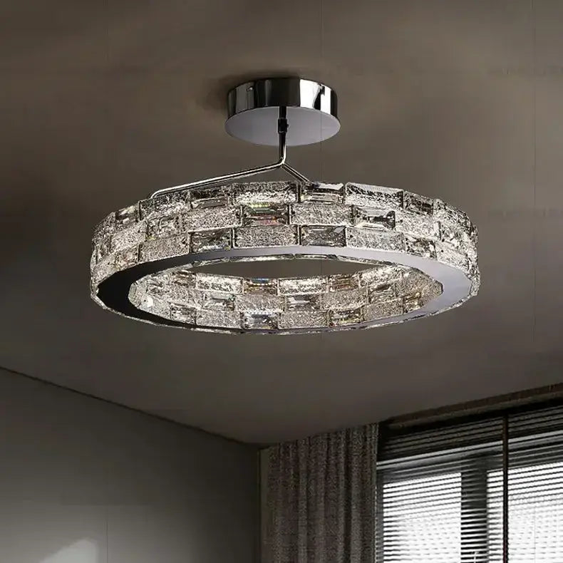 Modern crystal chandelier chrome led ring light living room