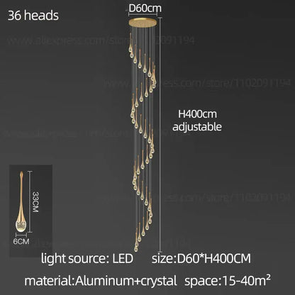Modern gold crystal chandelier for living room staircase