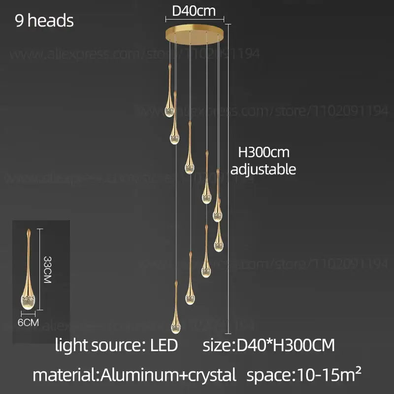 Modern gold crystal chandelier for living room staircase