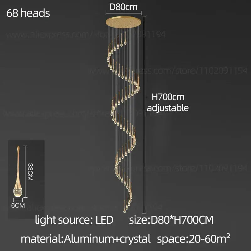 Modern gold crystal chandelier for living room staircase