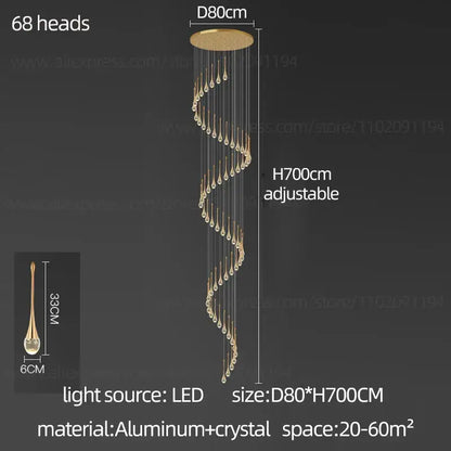 Modern gold crystal chandelier for living room staircase