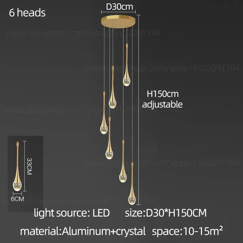 Modern gold crystal chandelier for living room staircase