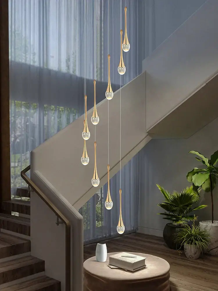 Modern gold crystal chandelier for living room staircase