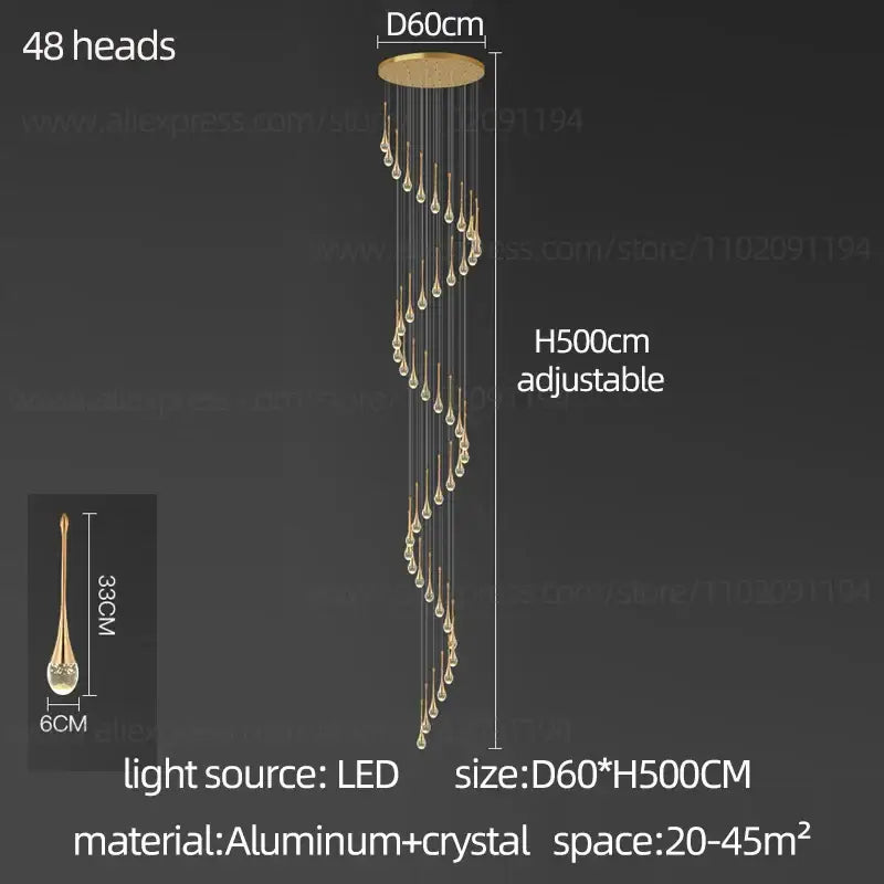 Modern gold crystal chandelier for living room staircase