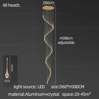 Modern gold crystal chandelier for living room staircase