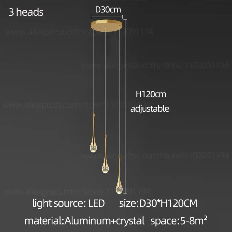 Modern gold crystal chandelier for living room staircase