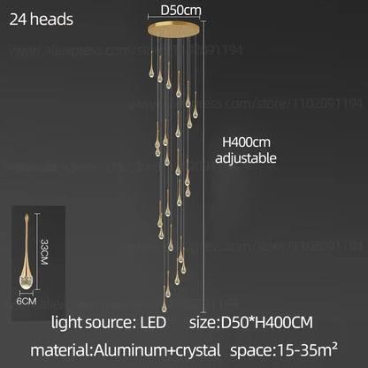 Modern gold crystal chandelier for living room staircase