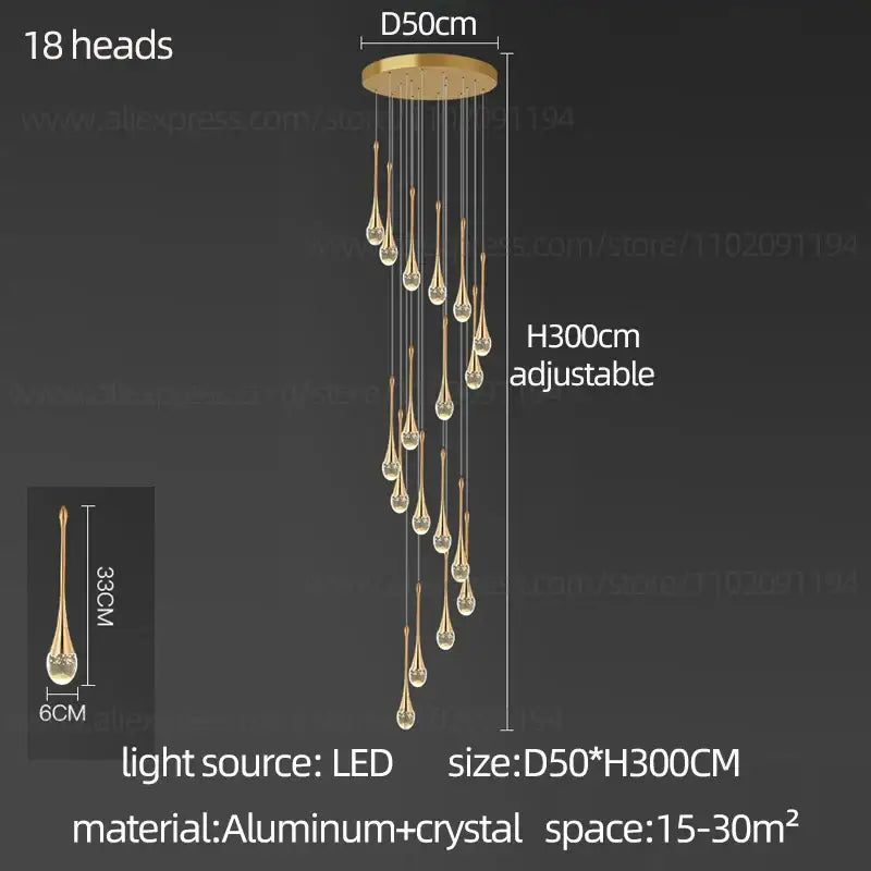 Modern gold crystal chandelier for living room staircase