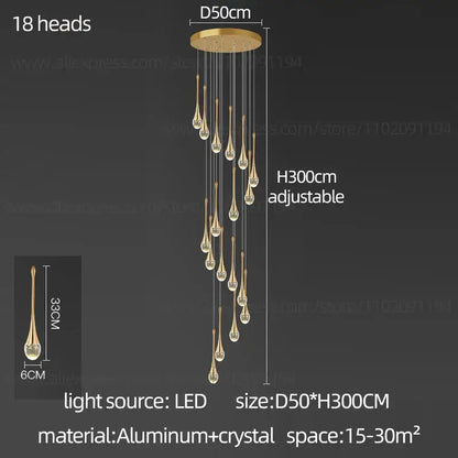 Modern gold crystal chandelier for living room staircase