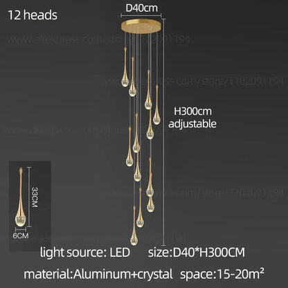 Modern gold crystal chandelier for living room staircase
