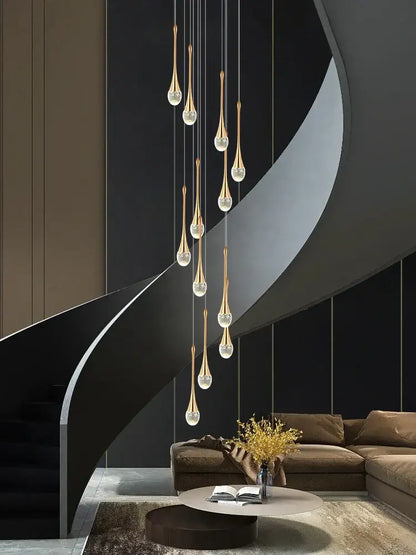Modern gold crystal chandelier for living room staircase