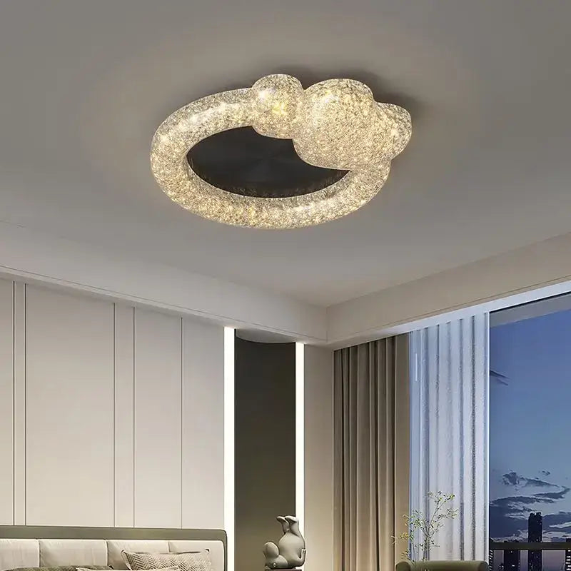 Modern gold textured crystal chandelier living room led ceiling light