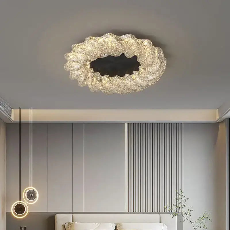 Modern gold textured crystal chandelier living room led ceiling light