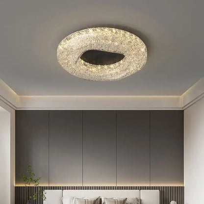 Modern gold textured crystal chandelier living room led ceiling light
