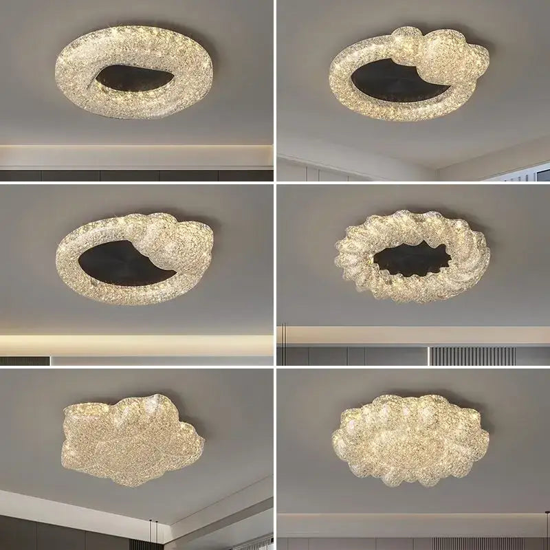 Modern gold textured crystal chandelier living room led ceiling light