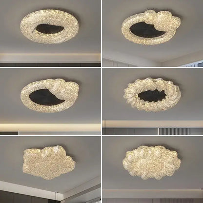 Modern gold textured crystal chandelier living room led ceiling light