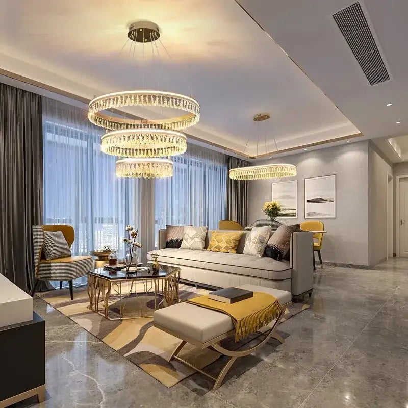 Modern gold three tier crystal chandelier for dining room