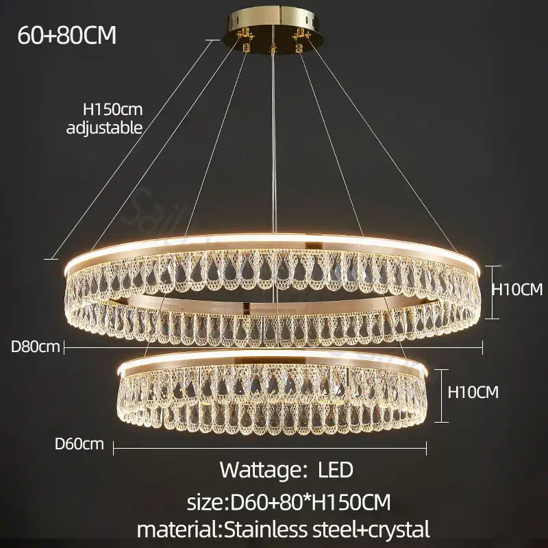 Modern gold three tier crystal chandelier for dining room