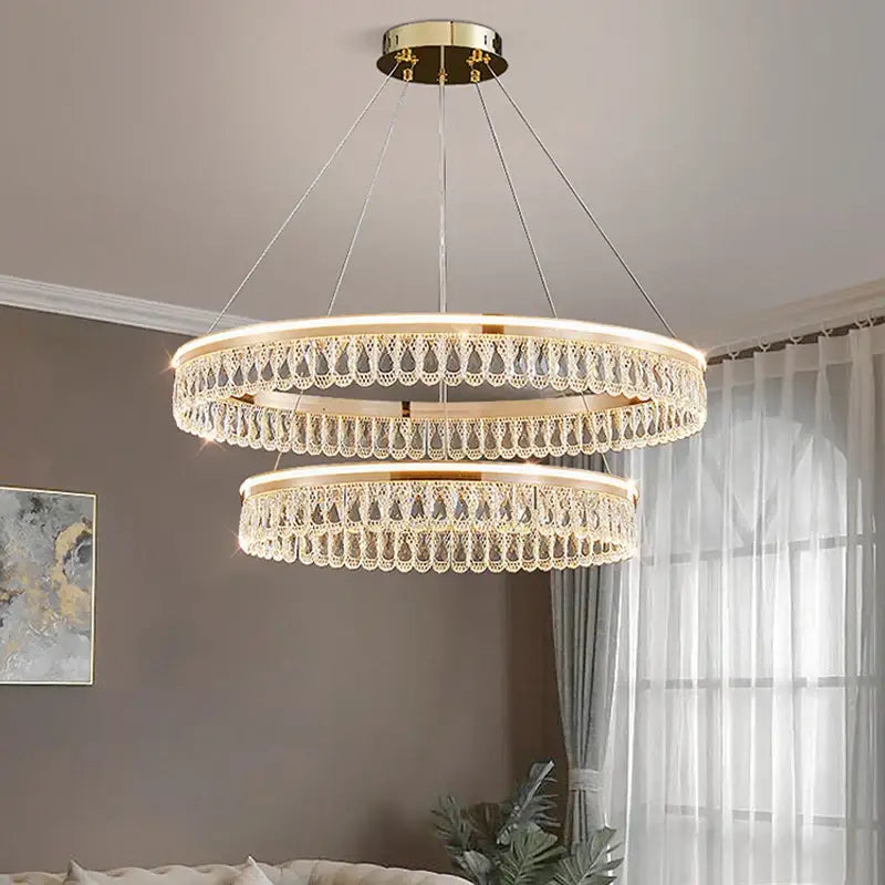 Modern gold three tier crystal chandelier for dining room