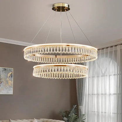 Modern gold three tier crystal chandelier for dining room