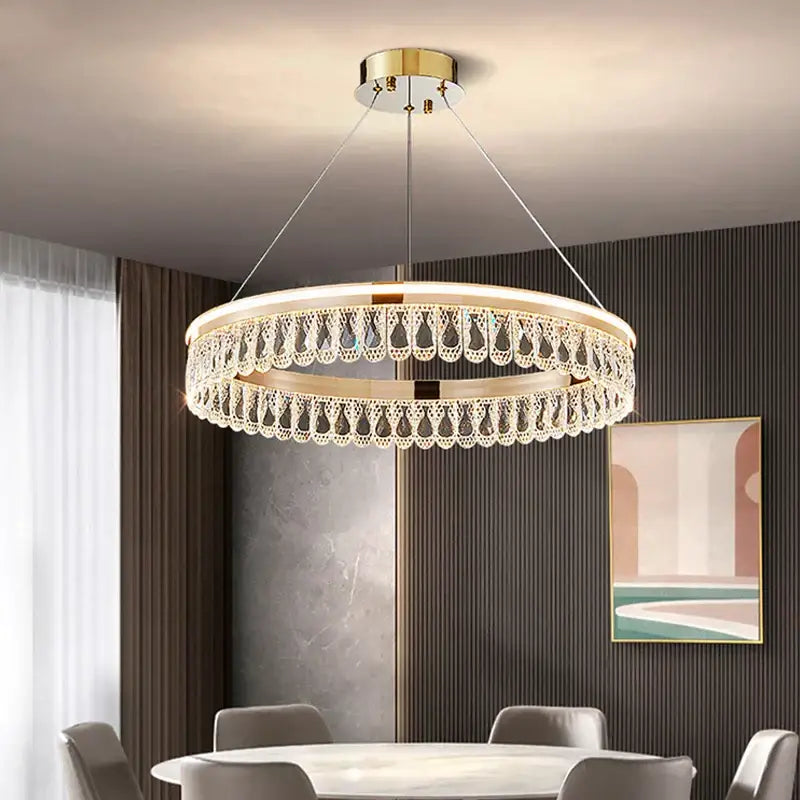 Modern gold three tier crystal chandelier for dining room