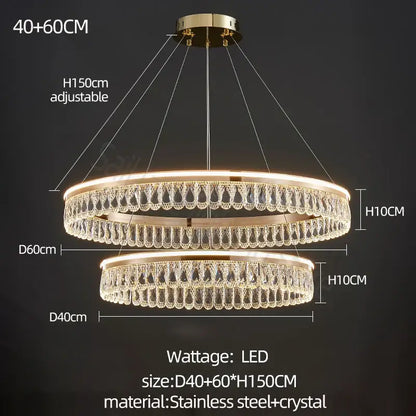 Modern gold three tier crystal chandelier for dining room