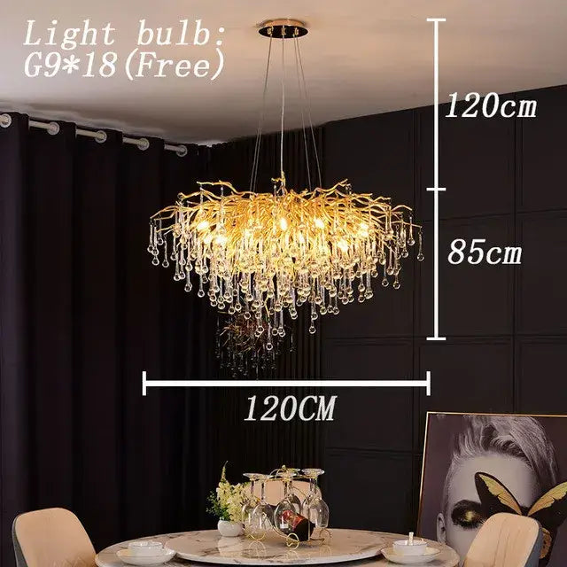 Modern golden branch crystal chandelier living room luxury lighting