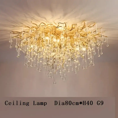Modern golden branch crystal chandelier living room luxury lighting