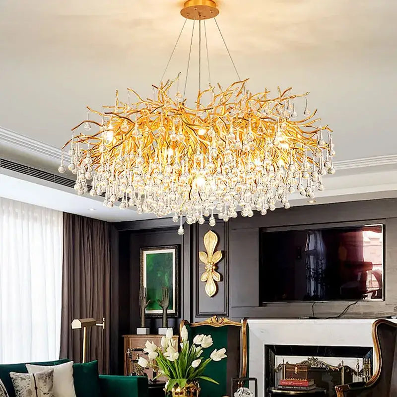 Modern golden branch crystal chandelier living room luxury lighting