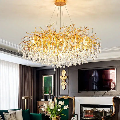 Modern golden branch crystal chandelier living room luxury lighting
