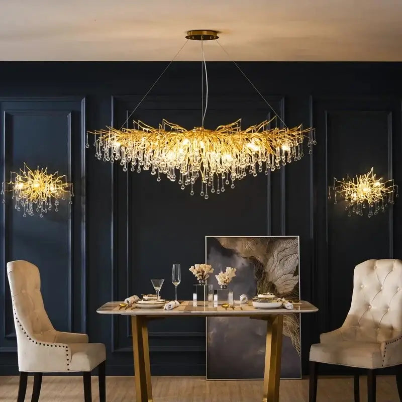 Modern golden branch crystal chandelier living room luxury lighting