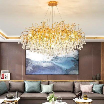 Modern golden branch crystal chandelier living room luxury lighting