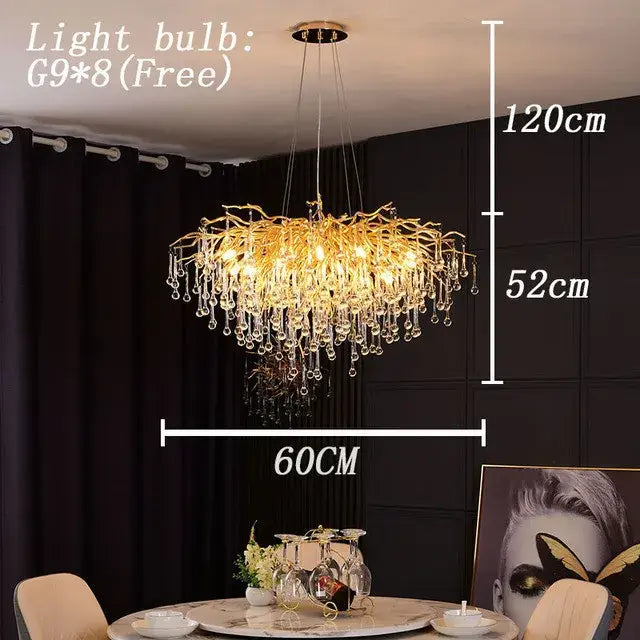 Modern golden branch crystal chandelier living room luxury lighting