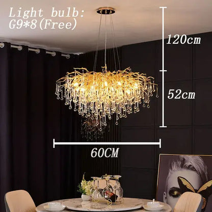 Modern golden branch crystal chandelier living room luxury lighting